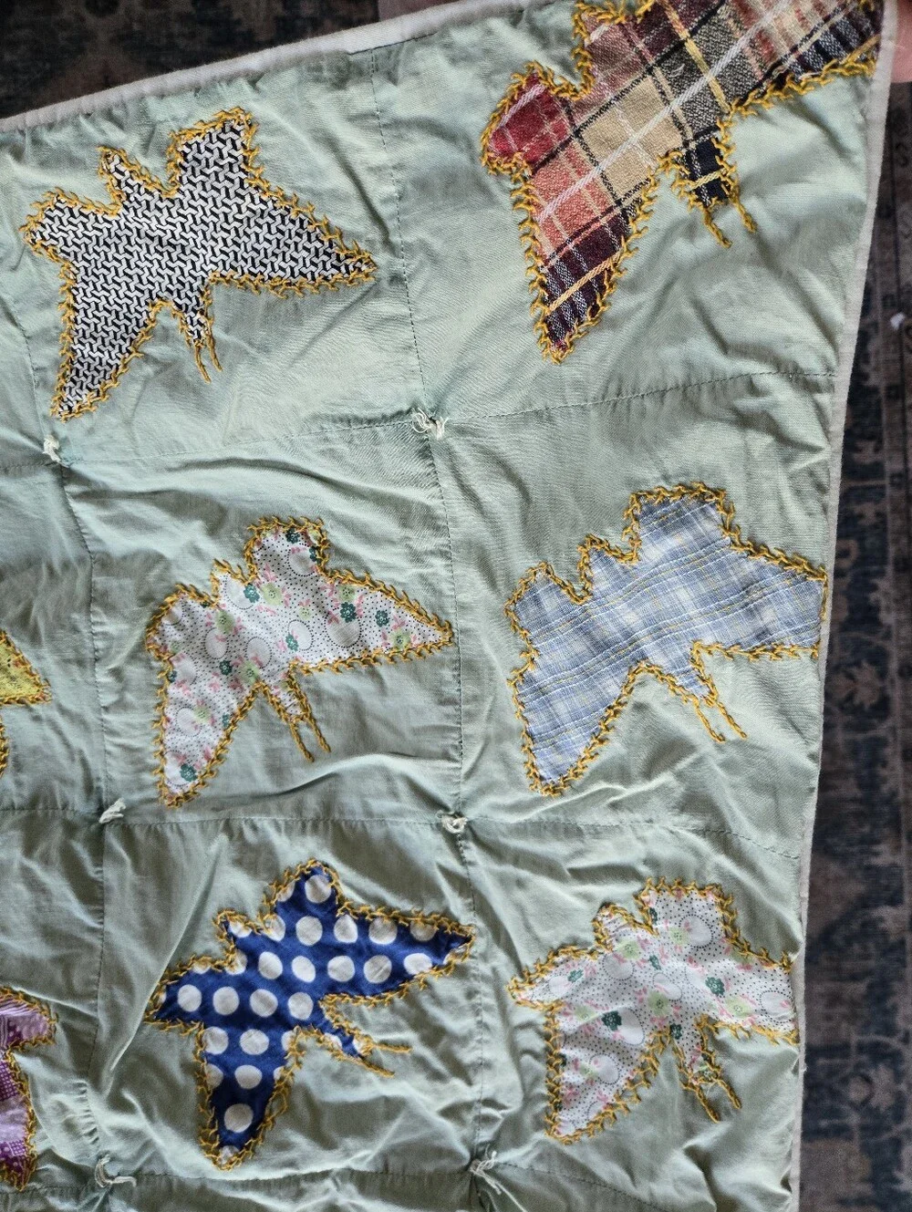 Vintage Full Butterfly Square Cotton Feedsack Quilt Distressed 84